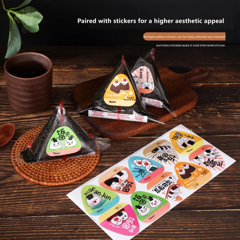 Meal Prep With Rice - Driehoekige sushi-rijstbalverpakkingszakjes met stickers, onigiri-vorm, plastic